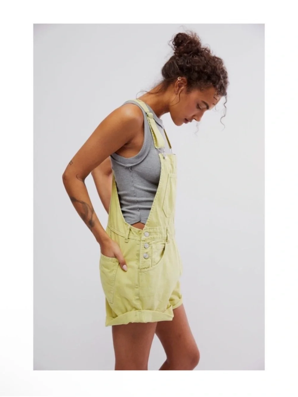 Free People Ziggy Denim Lime Green Short Overalls - Picture 2 of 8